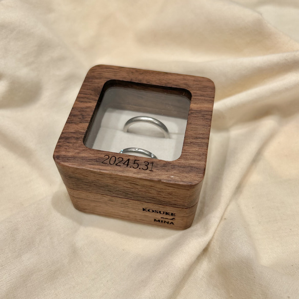 【刻印無料】リングピロー　木製リングボックス　結婚式　ウェディング　ジュエリーボックス　リングケース　シンプル　おしゃれ 6枚目の画像