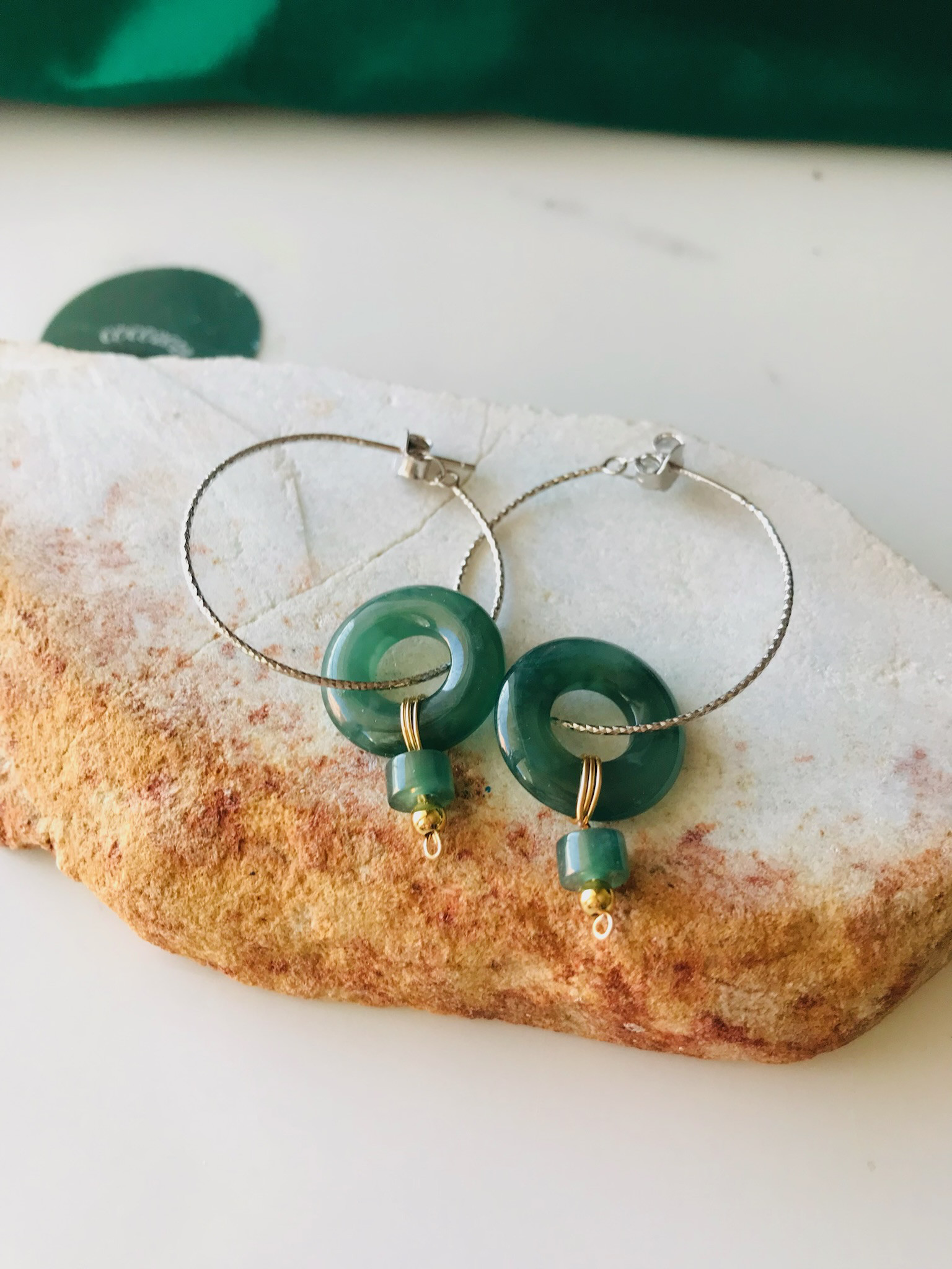 [P90-0263] ジェイド　翡翠　ヒスイ　フープ　ピアス　シンプル　sv925 グアテマラ産　アイスブルーグリーン