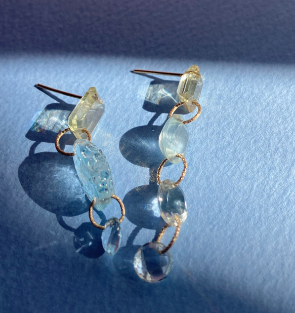 Prana gem drops ✴︎滴る宝石のしずく✴︎レモンクォーツ✴︎アクアマリン ✴︎ブルートパーズ✴︎k14gf 3枚目の画像