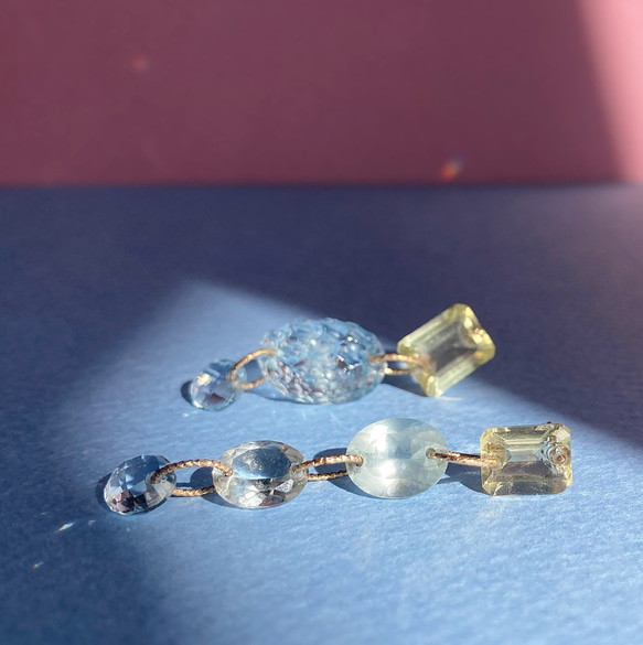Prana gem drops ✴︎滴る宝石のしずく✴︎レモンクォーツ✴︎アクアマリン ✴︎ブルートパーズ✴︎k14gf 1枚目の画像