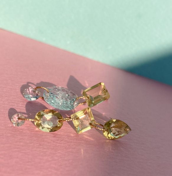 Prana gem drops ✴︎滴る宝石のしずく✴︎レモンクォーツ✴︎アクアマリン ✴︎ブルートパーズ✴︎k14gf 4枚目の画像