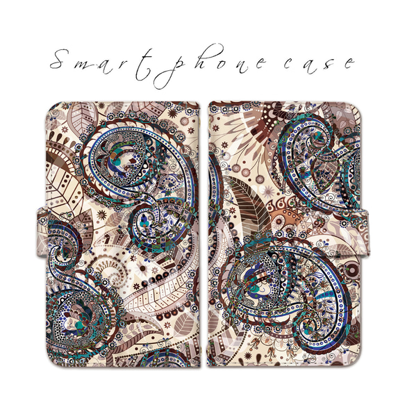 スマホケース 手帳型 民族装飾風 ベルトタイプ カードスロット ストラップホール付き 10枚目の画像