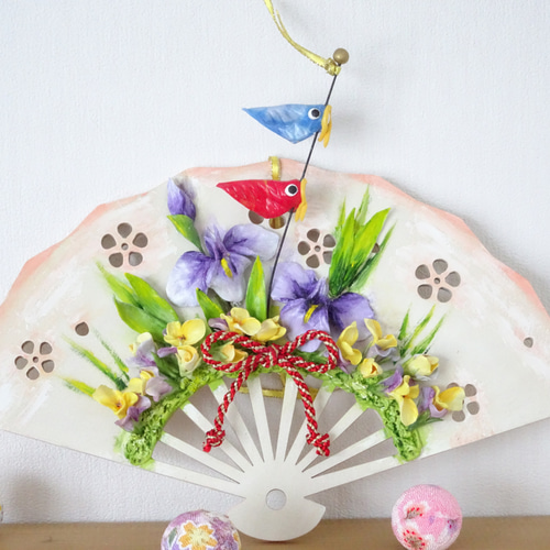 手作り　扇の花飾り　菖蒲Ｃ 手作り 扇の花飾り 菖蒲C