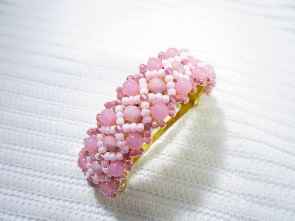 捷克串珠半月髮夾，菱形風格粉紅色 第1張的照片