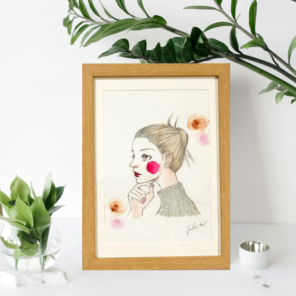 woman,pink」水彩画 原画 B5