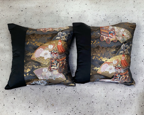 【売却済】金彩正絹袋帯リメイククッションカバー１枚 帯リメイク【クッションカバー45cm用×1枚】山車 山鉾 祇園祭 正絹高級
