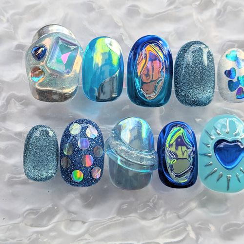 ネイルチップ オーダー ミラー ぷっくりハート マグネット サブカル 韓国 ネイルチップ オーダー ミラー ぷっくりハート マグネット