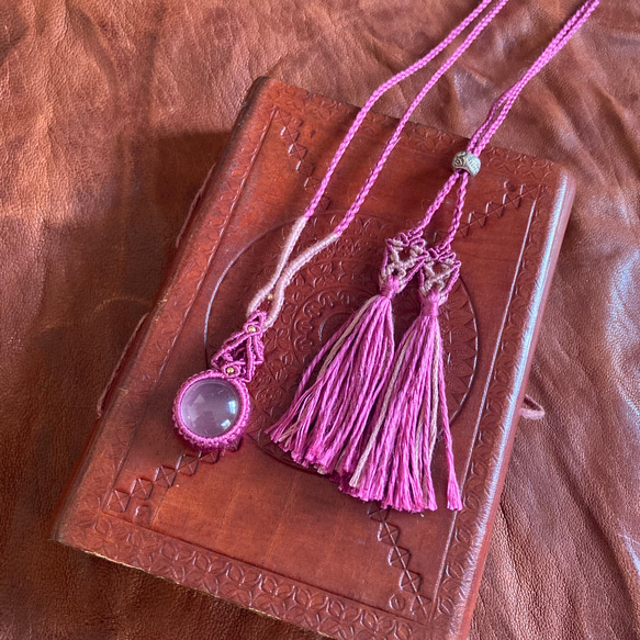 マクラメネックレスピンクローズクォーツ