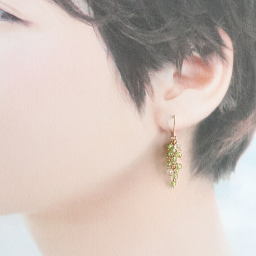 ✿SALE✿ 14kgf ペリドット オリジナルデザイン ぶどう ピアス