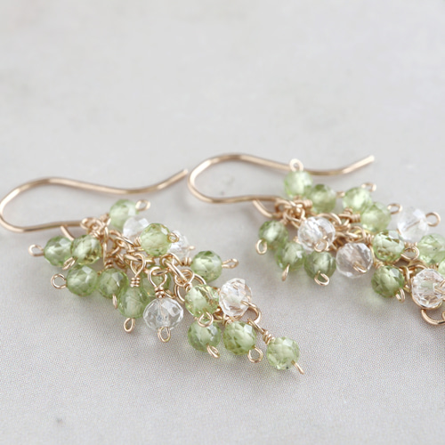 ✿SALE✿ 14kgf ペリドット オリジナルデザイン ぶどう ピアス