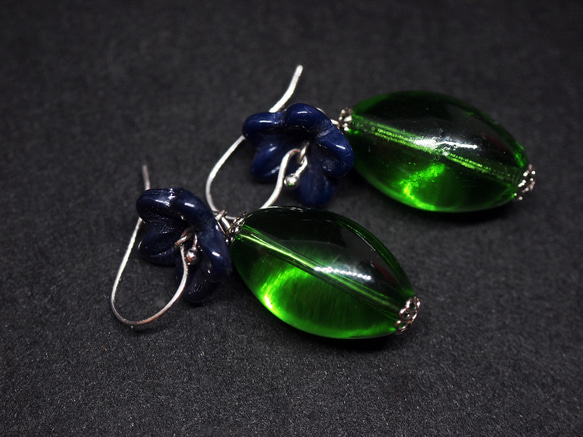 威尼斯穆拉諾琉璃珠耳環  #GE0041 綠湖藍荷漂 第3張的照片