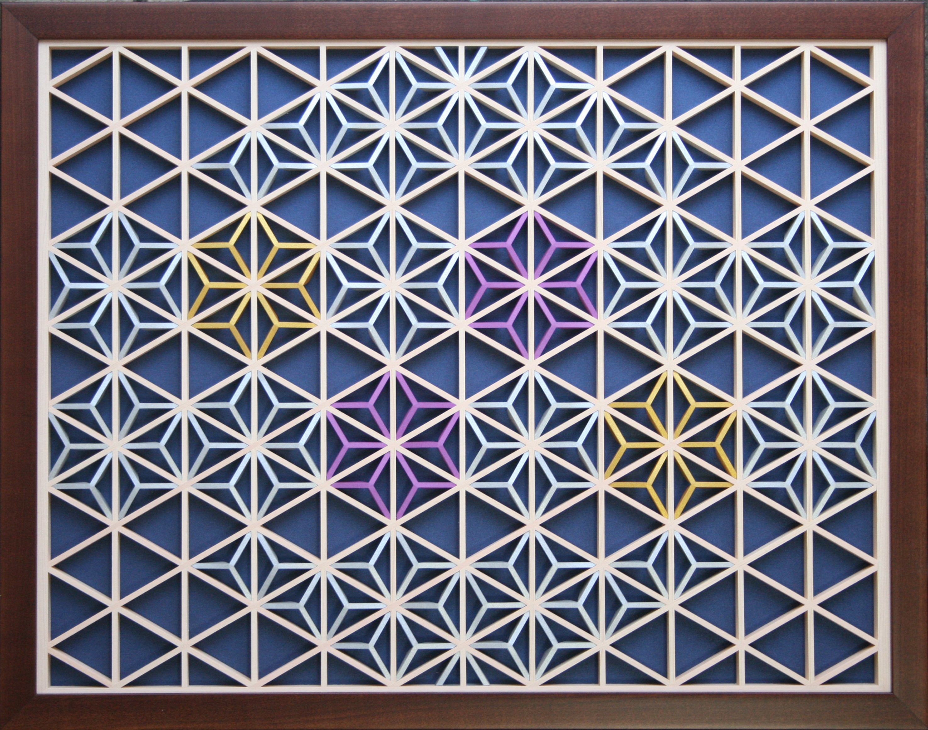 組子アートパネル 【切子調　青に紫２点 Type B】 和風インテリアパネル