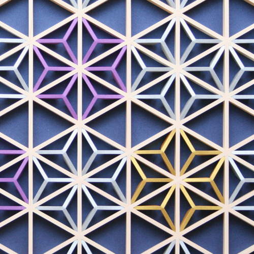 組子アートパネル 【切子調 青に紫2点 Type B】 和風インテリアパネル