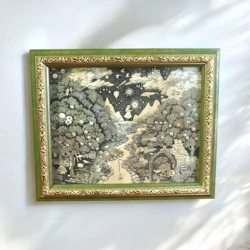 原画一点物】「ターニングポイント」ペン画作品 絵画 モノクロ 風景画