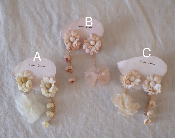 flower party 布花耳飾り 3枚目の画像