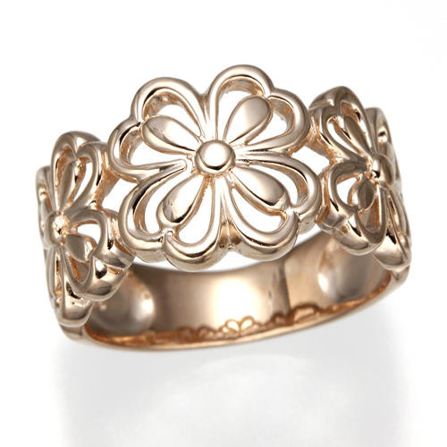 シルバー：純金仕上・四つ葉のクローバーリング　　◎日本製