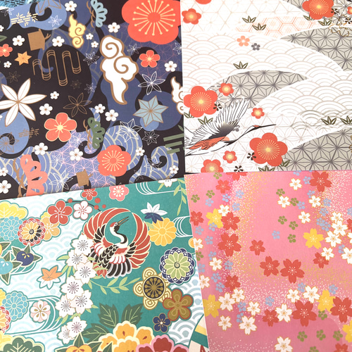艶やか和柄レトロなコラージュペーパー素材・12枚入【mc】 その他素材
