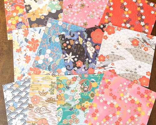 艶やか和柄レトロなコラージュペーパー素材・12枚入【mc】 その他素材