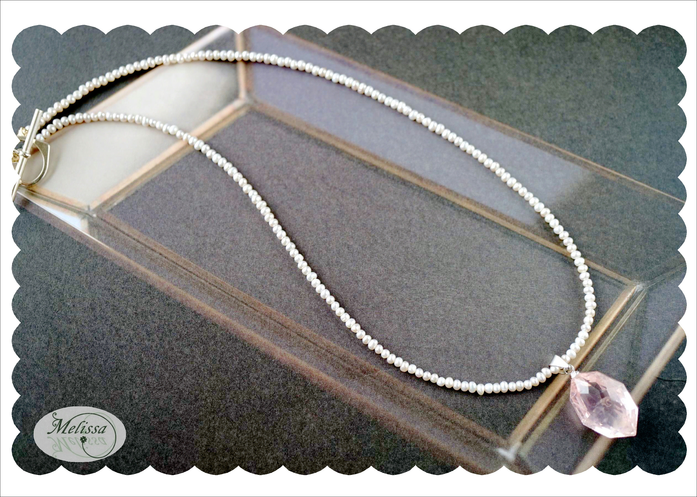 ローズクォーツの淡水パールネックレス　//ﾗｲﾄｼﾙﾊﾞｰ