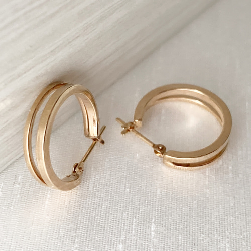 【10金刻印有り】10金 ゴールド フープピアス 地金＊10金【大きめ3.5*15mm 2連フープピアス イエローゴールド
