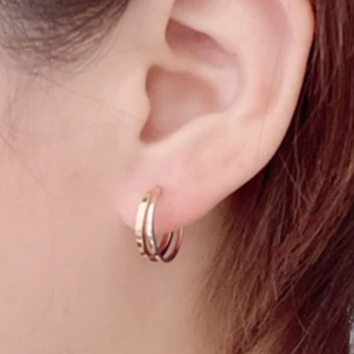 地金*10金【大きめ3.5*15mm 2連フープピアス イエローゴールド 地金*10金【大きめ3.5*15mm 2連フープピアス イエローゴールド
