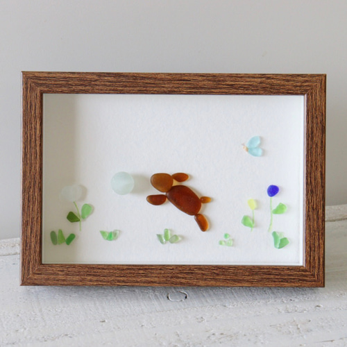 【専用】シーグラスアート<いつもいっしょ♪>レア置物少女&犬 最高の友 うちの子といつも一緒 巡る季節を楽しめるシーグラスアートと立体わんこの