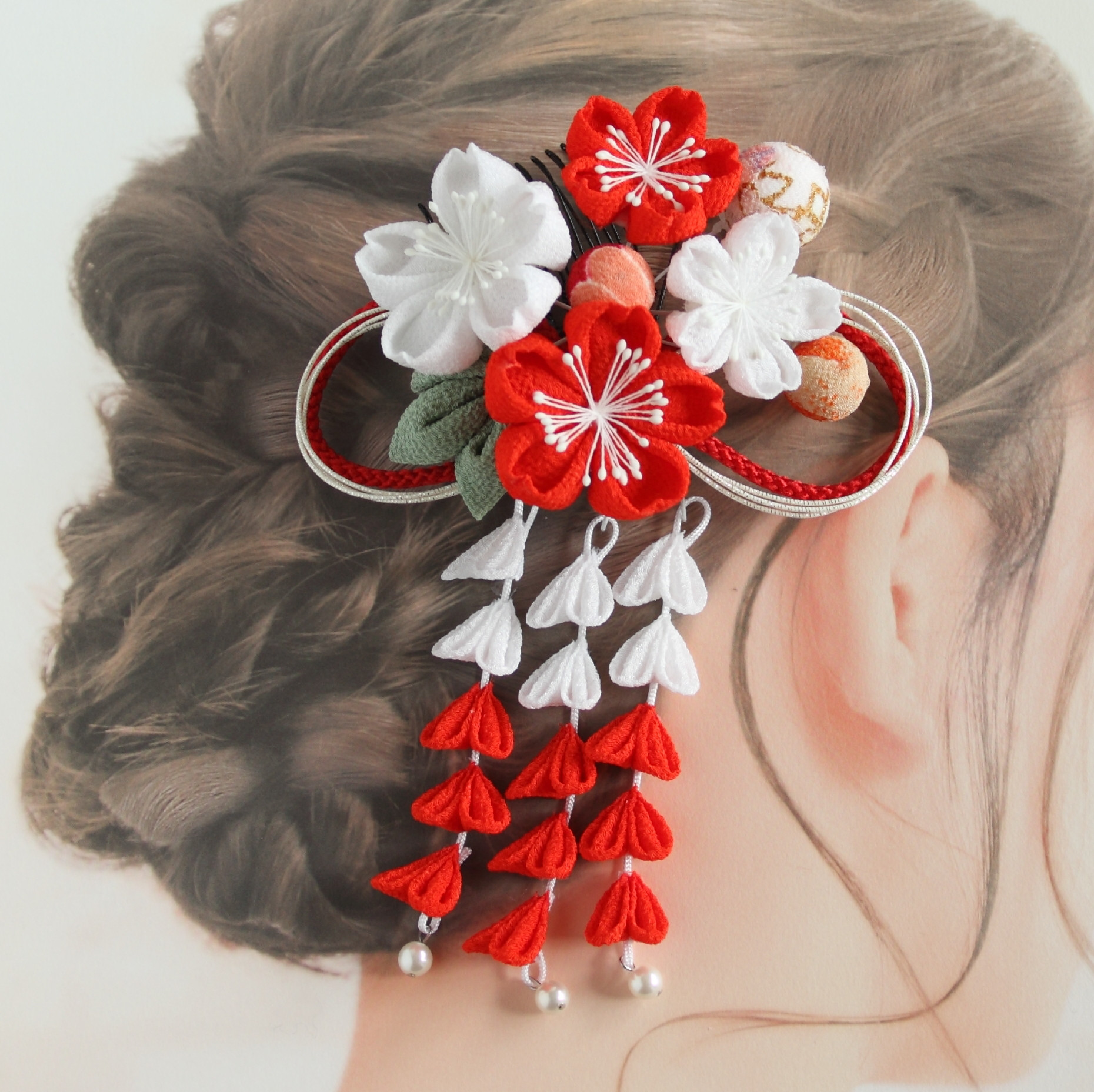 桜コーム（赤古典）　和装・成人・卒業・入学・七五三