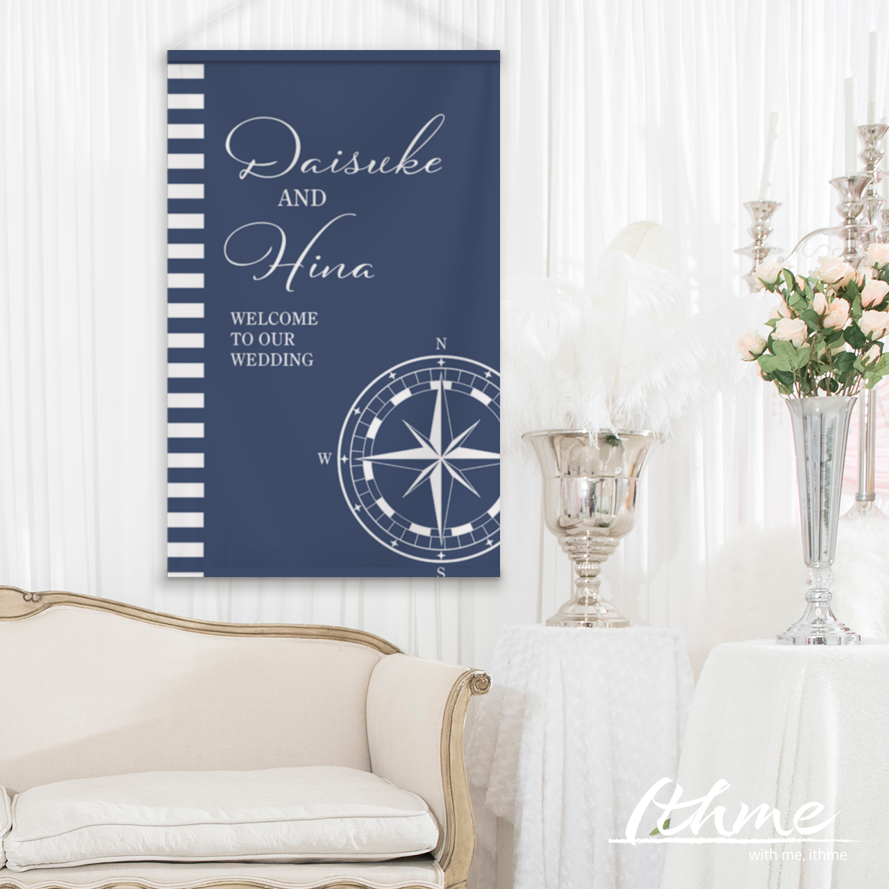 本格タペストリー「Wedding_compass」★名入れ可【結婚式 披露宴 二次会 ウェディング ウェルカムボード】