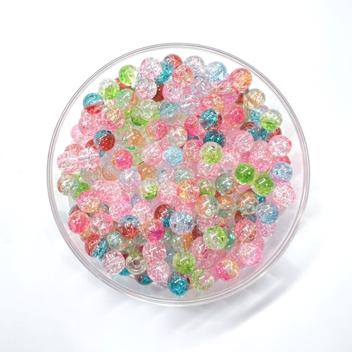 約8mm 100個】クラックグラデーションアクリルビーズ パステル 