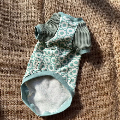 ハンドメイド　カットソー　オーダー小型犬 ハンドメイド犬服 Sサイズ 小型犬用 恐竜柄Tシャツ【アイボリー