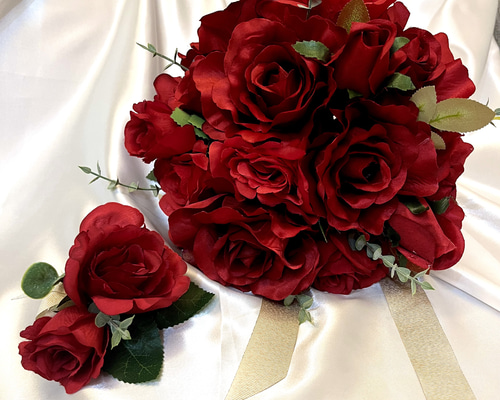 ♦︎送料無料♦︎ 直径30cm 赤薔薇 アーティフィシャルフラワー ブーケ