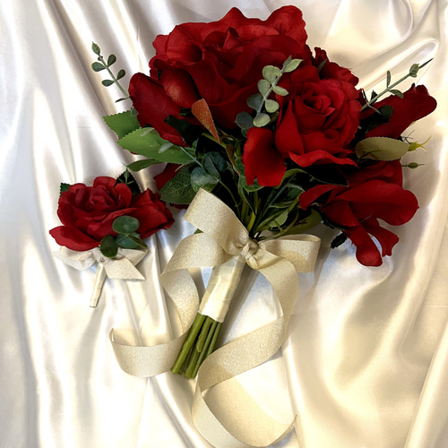 造花ブーケ　アーティフィシャルフラワー　レッド　赤 RED ROSE ┊︎ アーティフィシャルフラワーブーケ ウェディングブーケ