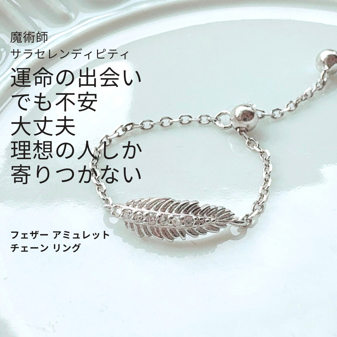 S429 運命の出会い危険な人を遠ざけ 理想の人を呼び寄せる フェザーアミュレット チェーンリング サラ ３つの魔法
