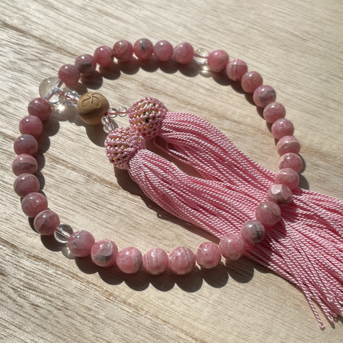 お値下げ 1点もの 全宗派共通 略式念珠 インカローズ＆プルメリア 片手  