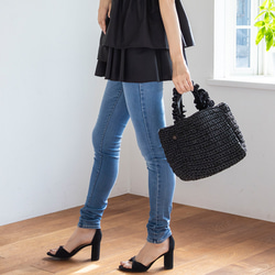 チクチクしないペーパー かごバッグ ちょうどいいサイズ感 大人かわいい フリル ミニ トートバッグ 軽量 夏 215 8枚目の画像