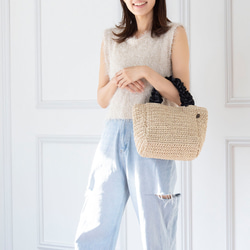 チクチクしないペーパー かごバッグ ちょうどいいサイズ感 大人かわいい フリル ミニ トートバッグ 軽量 夏 215 15枚目の画像