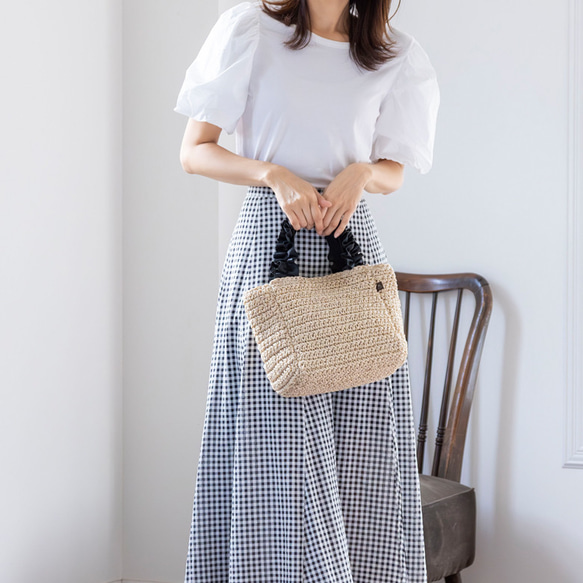 チクチクしないペーパー かごバッグ ちょうどいいサイズ感 大人かわいい フリル ミニ トートバッグ 軽量 夏 215 14枚目の画像