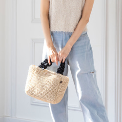 チクチクしないペーパー かごバッグ ちょうどいいサイズ感 大人かわいい フリル ミニ トートバッグ 軽量 夏 215 13枚目の画像