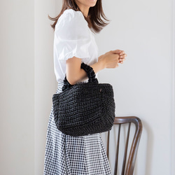 チクチクしないペーパー かごバッグ ちょうどいいサイズ感 大人かわいい フリル ミニ トートバッグ 軽量 夏 215 7枚目の画像