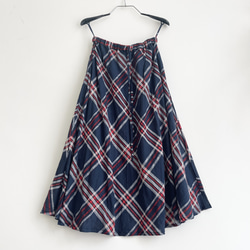 フレアースカート　* cotton sifon　navy x Rred タータンチェック柄 * 5枚目の画像