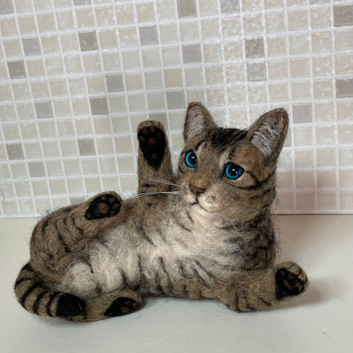 受注商品 キジトラ 子猫 猫 戯れてる 羊毛フェルト ハンドメイド 羊毛
