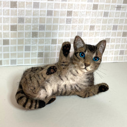 受注商品 キジトラ 子猫 猫  戯れてる  羊毛フェルト ハンドメイド 2枚目の画像