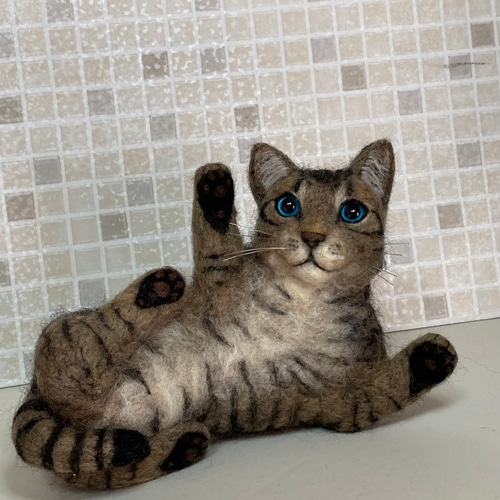 受注商品 キジトラ 子猫 猫 戯れてる 羊毛フェルト ハンドメイド 羊毛
