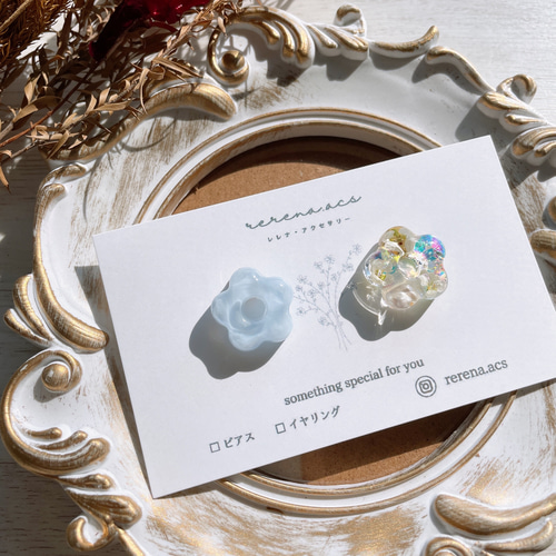ピンクフラワーレジン×スパンコール♡花びら ピアス イヤリング しずくピンク ドライフラワーレジンピアス イヤリング ピアス