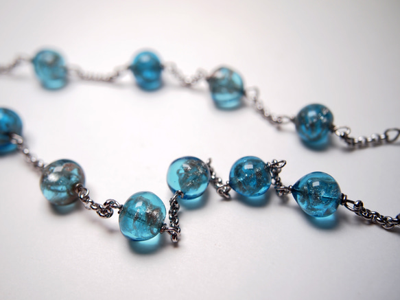 威尼斯穆拉諾琉璃珠項鍊 #GN0018 透明藍 第1張的照片
