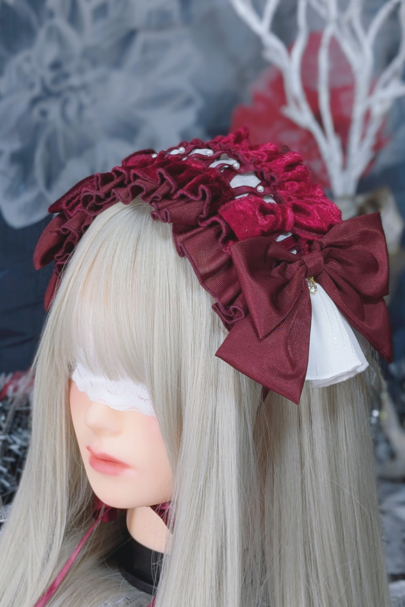 新作♡ 赤×黒 ワイヤー入り ベルト ハーフボンネット ゴスロリ
