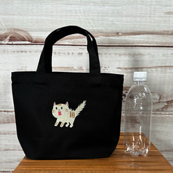 みらい様 専用の購入ページ【送料無料】驚き猫ワンポイント刺繍の内ポケット付きキャンバス ミニトートバッグ＜ブラック＞ 4枚目の画像