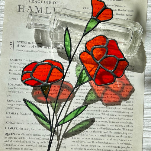 ステンドグラスRose flower basket【受注作品】