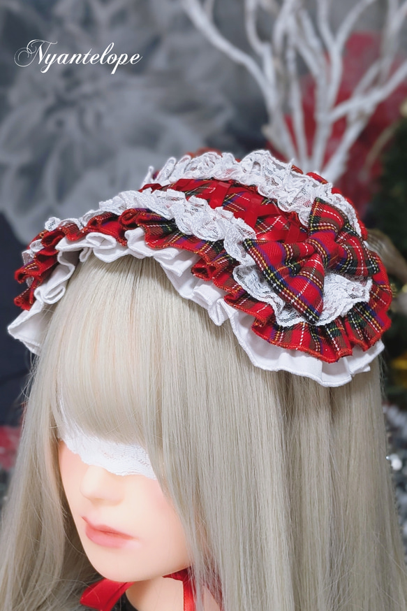タータンチェックヘッドドレス(ホワイト)【Nyantelope】ロリータ