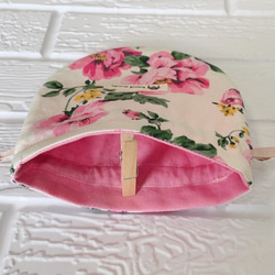 まんまる巾着袋　用途は無限大のSSサイズ　ピオニー　ピンク　アクセサリーケース　お薬ポーチ　イヤホン 4枚目の画像